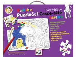 FUNNY MAT - ENSEMBLE DE CASSE-TÊTES DE COLORIAGE LAVABLES DE 12 PIÈCES - ANIMAUX MIGNONS